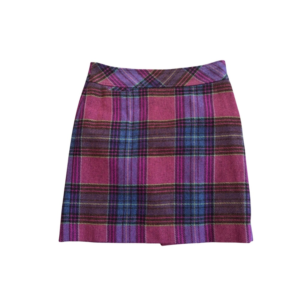 LL Bean‎ Womens Pink Purple Plaid Wool Blend Mini Skirt Size 10 Petite 0JQM7
